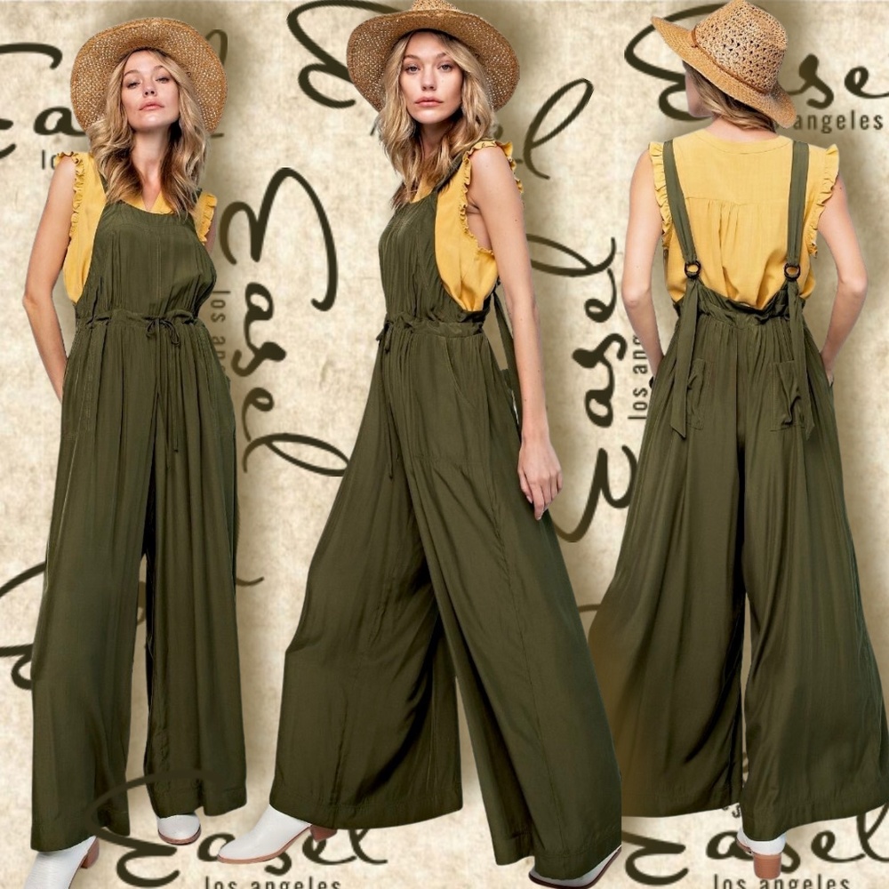 EASEL Loose Fit & Flowy Jumpsuit Romper Adjustable Straps & Waist Extra Wide Leg